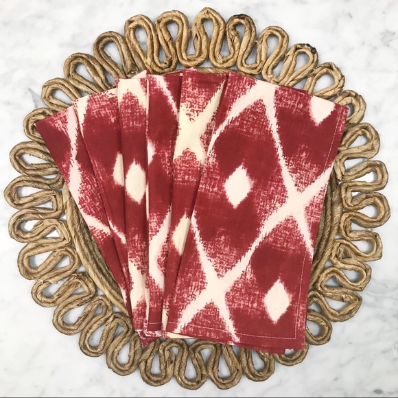 West Elm Red & Cream Ikat Cotton Napkins Set of 6 - Picture 5 of 7